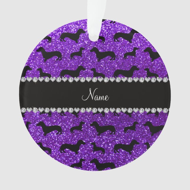 Personalized name indigo purple glitter dachshunds ornament (Front)