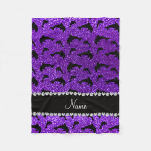 Personalized name indigo purple glitter dolphins fleece blanket
