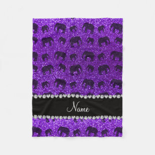 Personalized name indigo purple glitter elephants fleece blanket