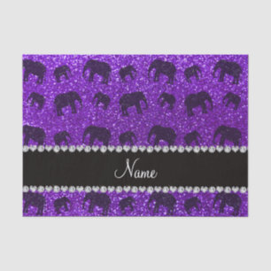 Personalized name indigo purple glitter elephants tissue paper