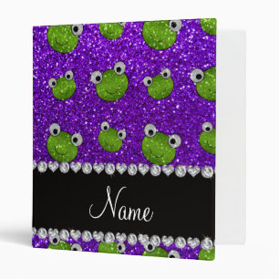 Personalized name indigo purple glitter frogs binder