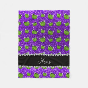 Personalized name indigo purple glitter frogs fleece blanket