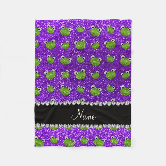Personalized name indigo purple glitter frogs fleece blanket (Front)