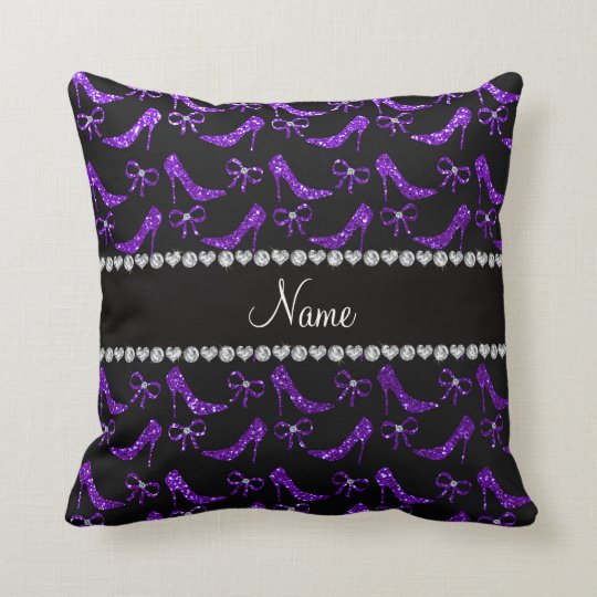 Personalized name indigo purple glitter high heels throw pillow