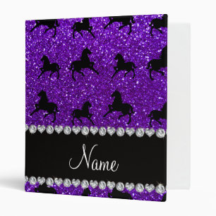 Personalized name indigo purple glitter horses binder