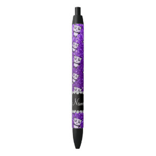 Personalized name indigo purple glitter pandas black ink pen
