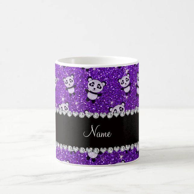 Personalized name indigo purple glitter pandas coffee mug (Center)