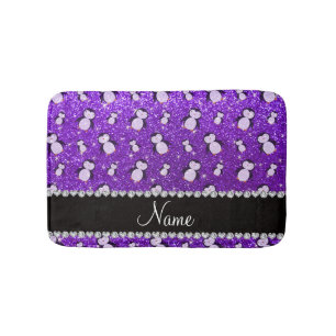 Personalized name indigo purple glitter penguins bath mat