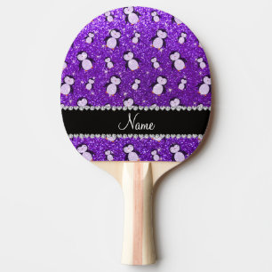 Personalized name indigo purple glitter penguins ping pong paddle