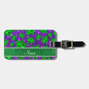 Personalized name indigo purple glitter sea turtle luggage tag