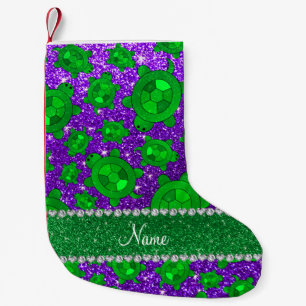 Personalized name indigo purple glitter sea turtle small christmas stocking