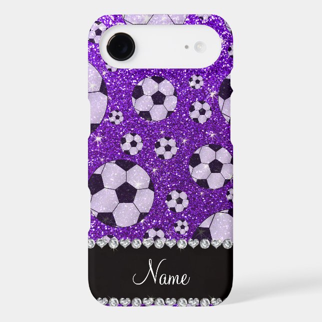 Personalized name indigo purple glitter soccer Case-Mate iPhone case (Back)