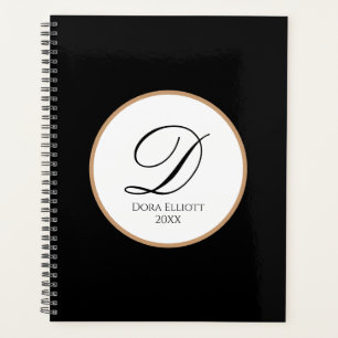 Personalized Name & Initial Black Hard/Soft Cover Planner