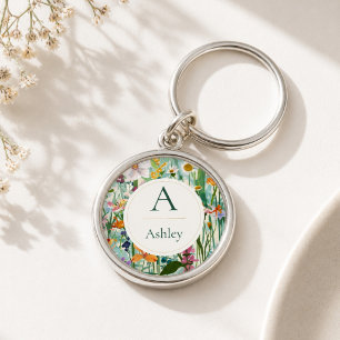 Personalized Name Initial Floral Gift for Her Keychain
