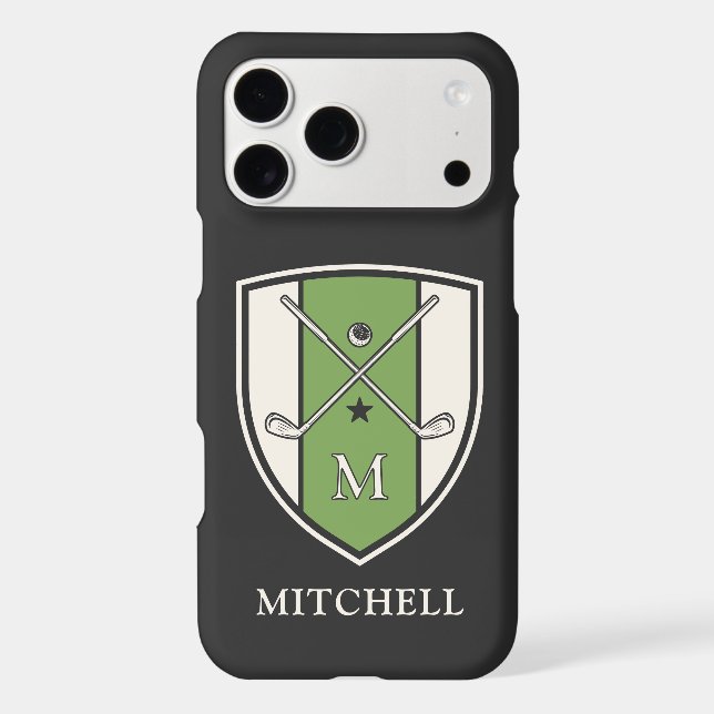 Personalized Name Initial Golf Crest Clubs Green (Verso)