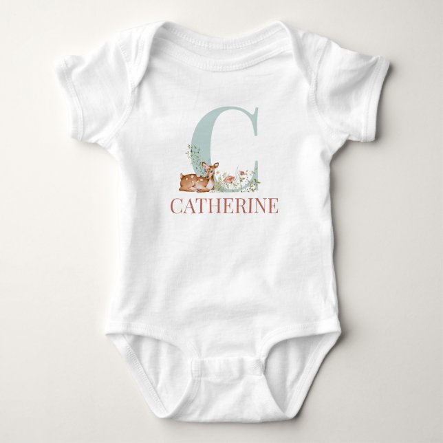 Personalized Name Initial Letter C Baby Bodysuit (Front)