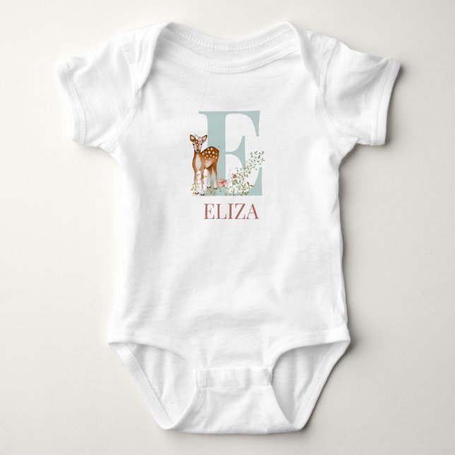 Personalized Name Initial Letter E Baby Bodysuit (Front)