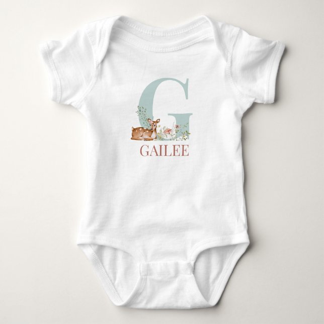 Personalized Name Initial Letter G Baby Bodysuit (Front)