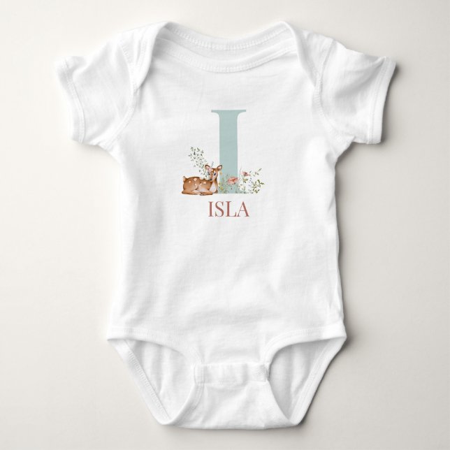 Personalized Name Initial Letter I Baby Bodysuit (Front)