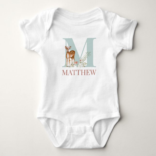 Personalized Name Initial Letter M Baby Bodysuit (Front)