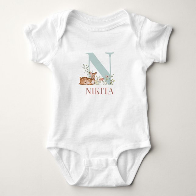 Personalized Name Initial Letter N Baby Bodysuit (Front)