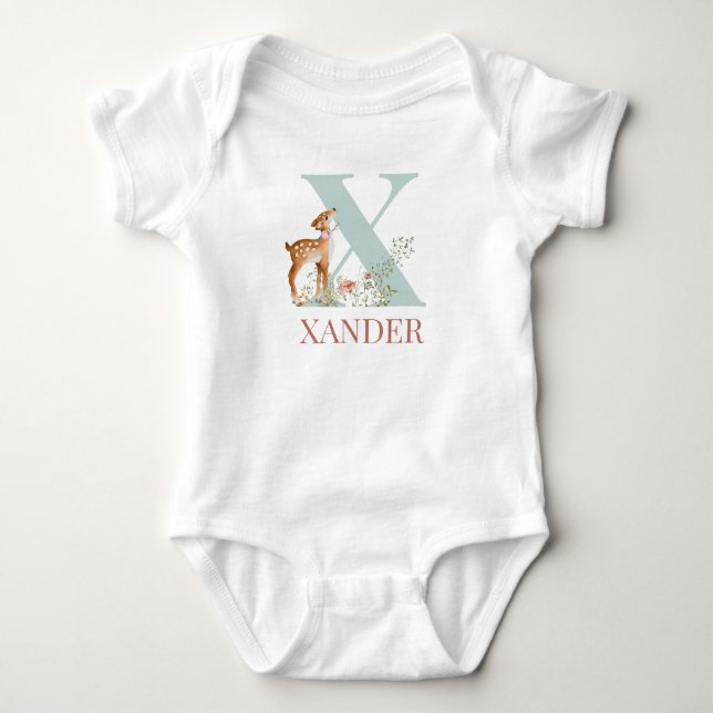 Personalized Name Initial Letter X Baby Bodysuit (Front)