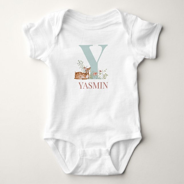 Personalized Name Initial Letter Y Baby Bodysuit (Front)