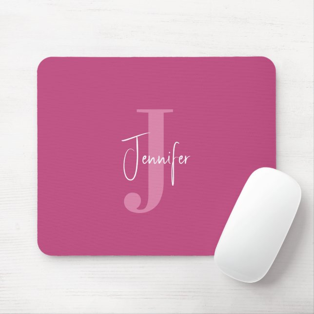 Personalized Name & Initial Modern Girly Deep Rose Mouse Pad (With Mouse)