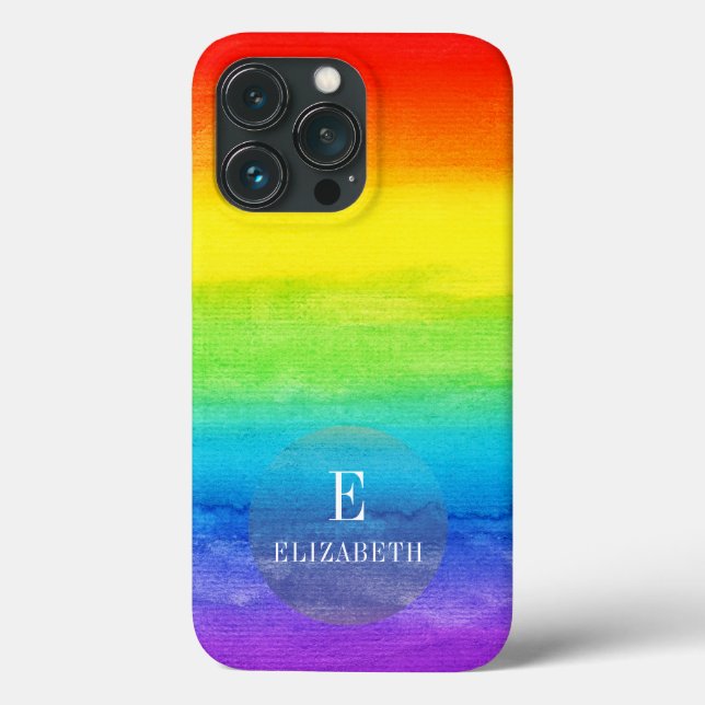 Personalized Name Initial Rainbow Watercolor Case-Mate iPhone Case (Back)