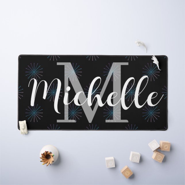 Personalized Name & Initial Starburst Pattern Desk Mat (Kids Table)