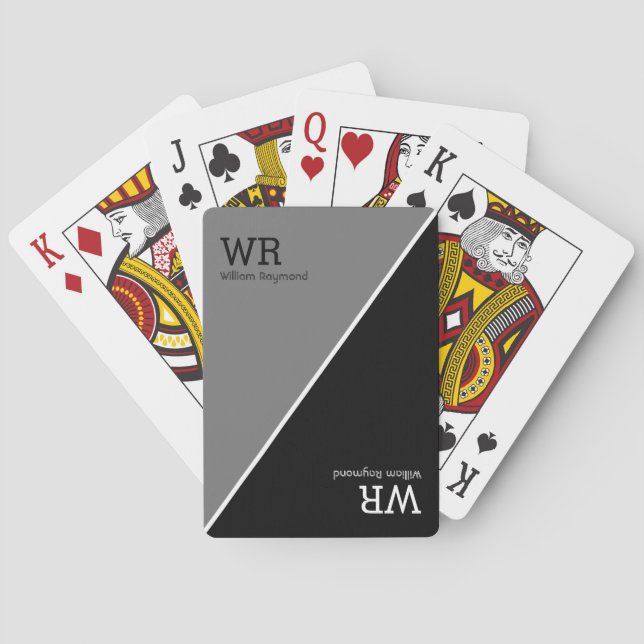 personalized name initials half-grey half-black playing cards (Back)