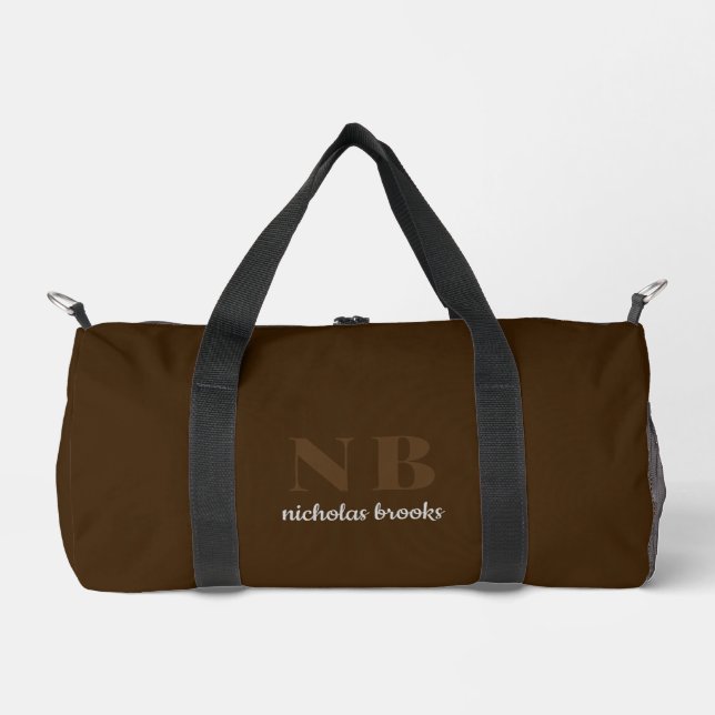 Personalized Name Initials Modern Trendy Brunette Duffle Bag (Front)