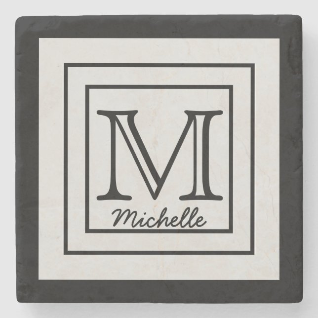 Personalized Name Initials Stone Coaster (Front)