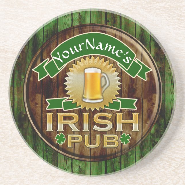 Personalized Name Irish Pub Sign St. Patrick's Day Coaster (Front)