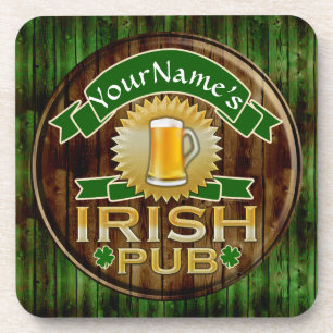 Personalized Name Irish Pub Sign St. Patrick's Day Coaster
