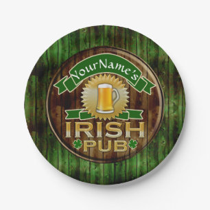 Personalized Name Irish Pub Sign St. Patrick's Day Paper Plate