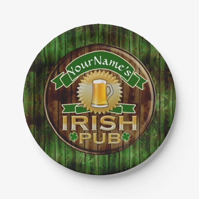 Personalized Name Irish Pub Sign St. Patrick's Day Paper Plate (Front)