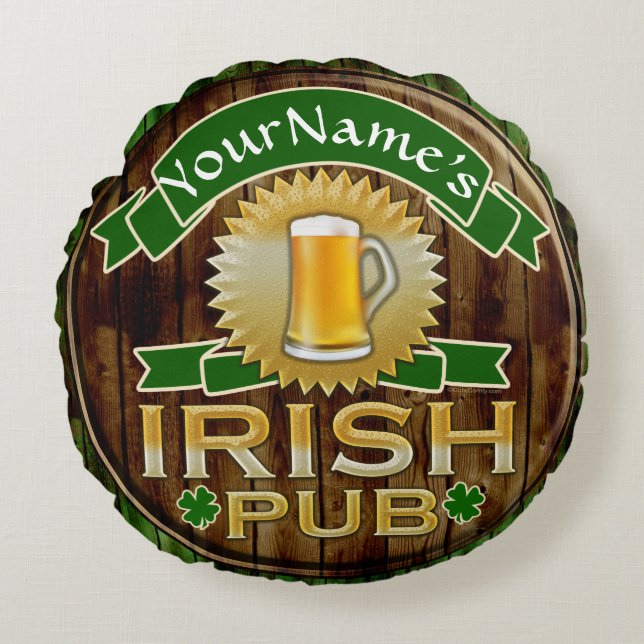 Personalized Name Irish Pub Sign St. Patrick's Day Round Pillow (Front)