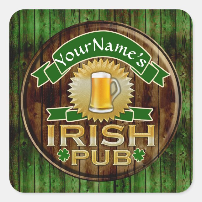 Personalized Name Irish Pub Sign St. Patrick's Day Square Sticker (Front)