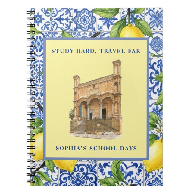 Personalized Name Italian Aesthetic Sicilian Lemon Notebook (Front)