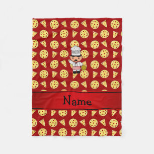 Personalized name italian chef red pizza pattern fleece blanket