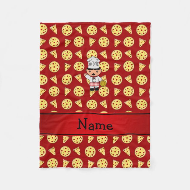 Personalized name italian chef red pizza pattern fleece blanket (Front)