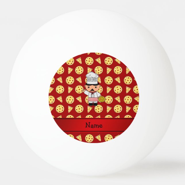 Personalized name italian chef red pizza pattern ping pong ball (Back)