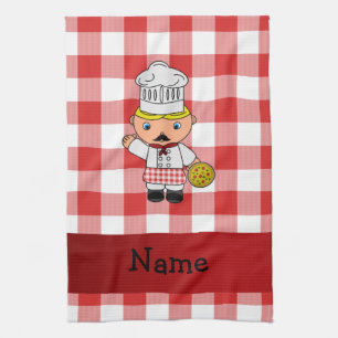 Personalized name italian chef red white checkers kitchen towel