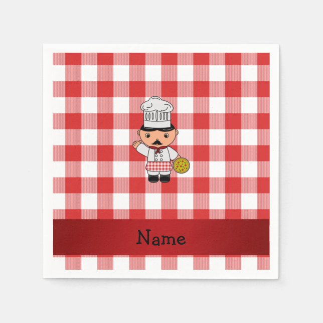 Personalized name italian chef red white checkers napkin (Front)