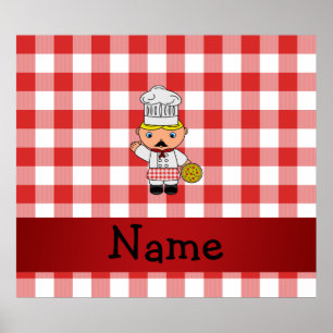 Personalized name italian chef red white checkers poster