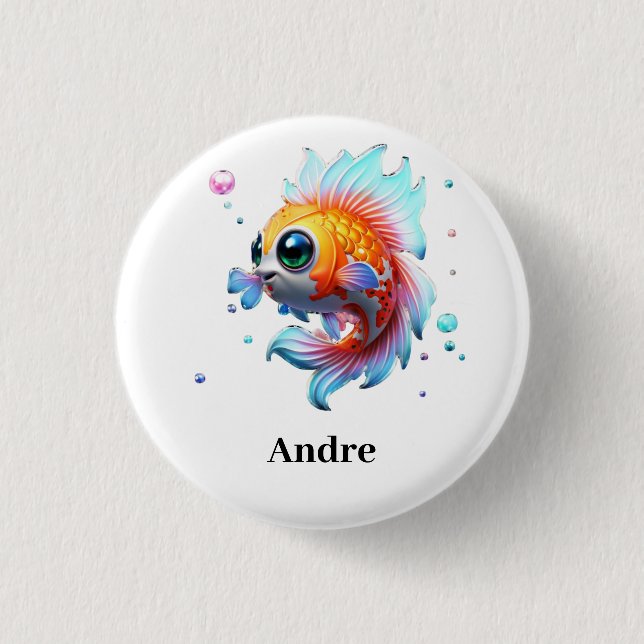 Personalized Name Japanese Koi Fish 1 Inch Round Button (Front)