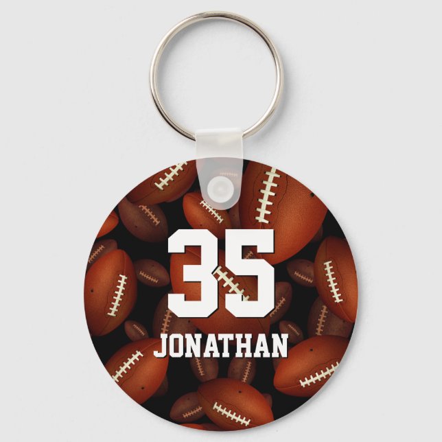 personalized name jersey number and footballs keychain (Front)