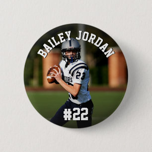 Personalized Name & Jersey Number Football Photo 2 Inch Round Button
