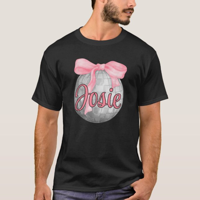 Personalized Name Josie Coquette Bow Pink Disco Ba T-Shirt (Front)
